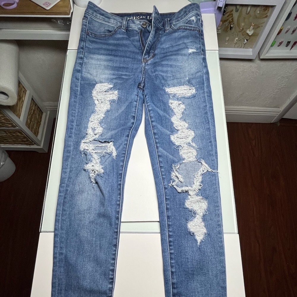 American Eagle Outfitters Ripped Blue Skinny Jeans